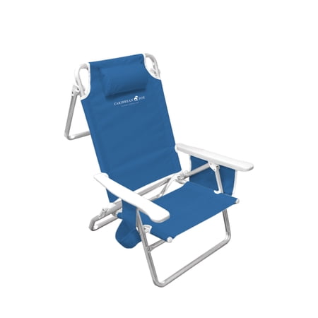 Caribbean Joe 5 Position Reclining Beach Chair, Blue, Aluminum, Pillow