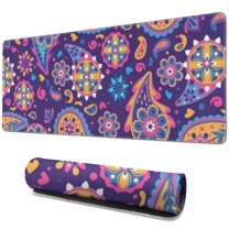 Long Mouse Pads for Desk,Purple Paisley and Floral Pattern Desk Mats on Top Of Desks, Desk Mouse Pad Extra Large with 3mm Non-Slip Base and Stitched Edge for Gaming,Office,Work,Home 31.5"x11.8"