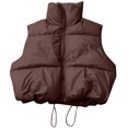 thumbnail image 4 of HAPIMO Womens Puffer Cropped Vest Sleeveless Zip Up Quilted Coat Stand Collar Gilet Jacket with Pockets Brown L, 4 of 4