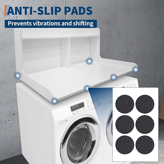 2 Tier Washer Dryer Countertop with Shelf, 54x27.5 Inch Waterproof Wood Laundry Room Topper, Large Washer and Dryer Topper with Storage for Laundry Organization, White
