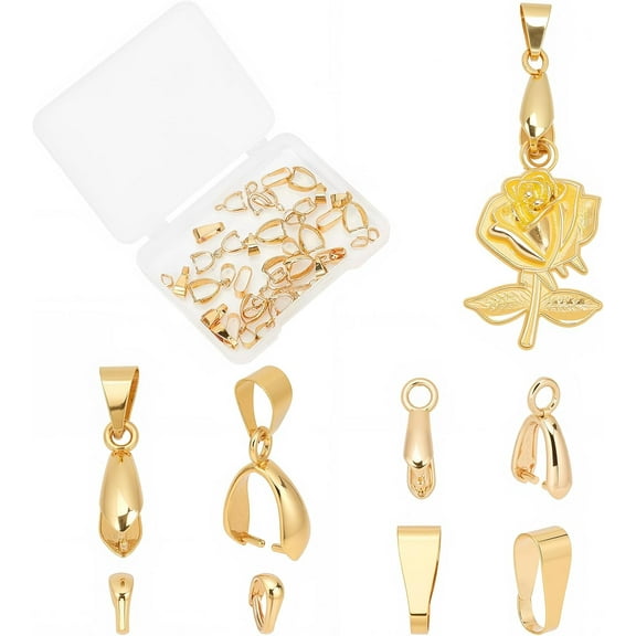 1 Box 20Pcs 4 Style 18K Gold Plated Brass Pinch Bails Pinch Clip Bail Clasps Charms Oval Brass Snap on Jewellery Findings Clasp Connectors for Earring Bracelet Jewelry Making