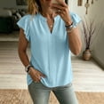 thumbnail image 6 of ClodeEU Women's V Neck Ruffle Cap Sleeve Blouse,Casual Loose Solid Summer Top Light Blue,Women's Plus S, 6 of 6