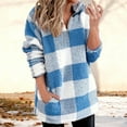 thumbnail image 4 of XuJwPNcy 1/4 Zip Sherpa Pullover Womens Plaid Long Sweatshirt Fuzzy Fleece Quarter Zip Pullover Oversized Zip up Clothes（Blue,Medium), 4 of 5