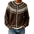 thumbnail image 2 of Garbnen Fair Isle Sweater Women Cardigan Vintage Long Sleeve Open Front Lightweight Cardigan Crew Neck Button Down Dressy Fall Winter Outwear Brown Cardigan for Women Knit Coat XXL, 2 of 5