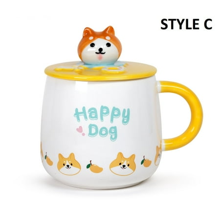 

Cute Dog Ceramic Mug with Spoon and Lid