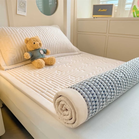 Bxaolu Twin Size Mattress for Bed, Floor Mattress, 0.4" Thicken Tatami Mat Sleeping Pad Foldable Roll Up Mat Dormitory Pad Floor Lounger Pillow Bed, Beige