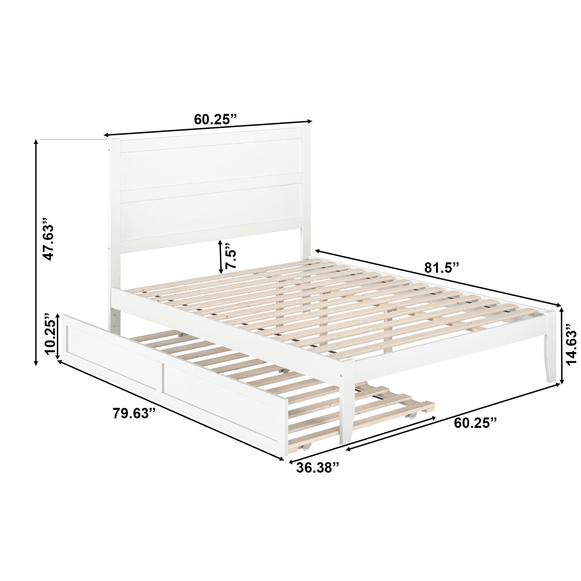 AFI NoHo 14" Queen Wood Platform Bed Frame with Twin XL Trundle, White