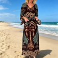 thumbnail image 2 of Bysome Women Dresses Flower Print Long Sleeve V-Neck Dress Summer Fashion Women Dress Size XL Brown, 2 of 5