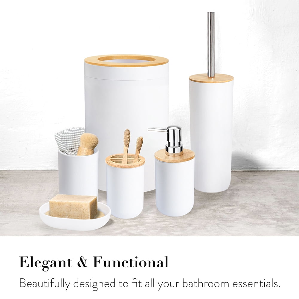 CERBIOR 6-Piece Bamboo Bathroom Accessory Set, Modern White