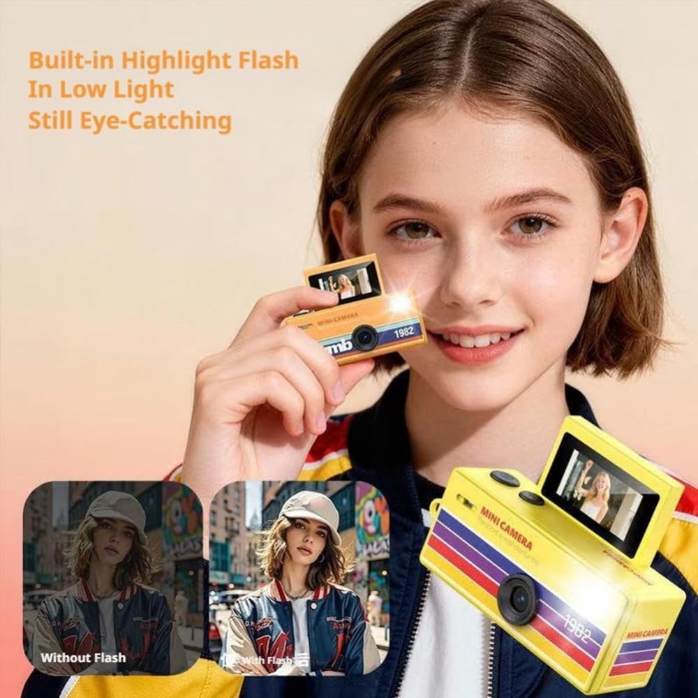 Instant Mini Digital Camera Keychain, 1080P HD Video Recorder with Flip Screen, Ultra Portable，9 Vibrant Colors for Students, Vloggers, Daily Use & Retro Style（White）