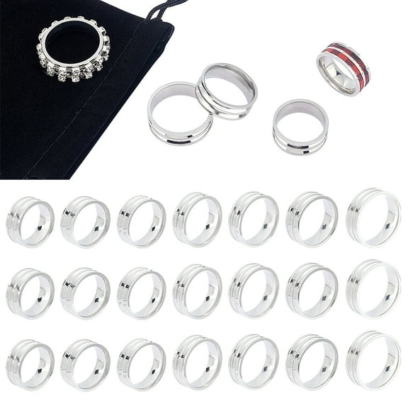 1Box 21Pcs 7 Size 201 Stainless Steel Ring Core Blank for Inlay Jewelry Making Double Channel Beveled Edge Ring with 1Pc Velvet Pouches Stainless Steel Color Inner Diameter: 17.4~22.3mm 3Pcs/size