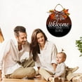 thumbnail image 4 of Eveokoki 11" Welcome Home 01 Wreaths Decor Sign Front Door, Home Decor Front Round Wood Hanging Sign with Ribbon Bow and Artificial Leaves, 4 of 5