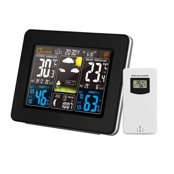 Digital Color Weather Clock with Outdoor Sensor - Real-Time Indoor/Outdoor Temperature Monitor ,High Precision