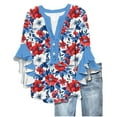 thumbnail image 2 of Xysaqa Ruffle 3/4 Sleeve Tops for Women Dressy Casual Business Work Blouses V Neck Boho Floral Print Office Summer Blouse Flowy Tunic Tops S-2XL Clearance (Not Chiffon), 2 of 5