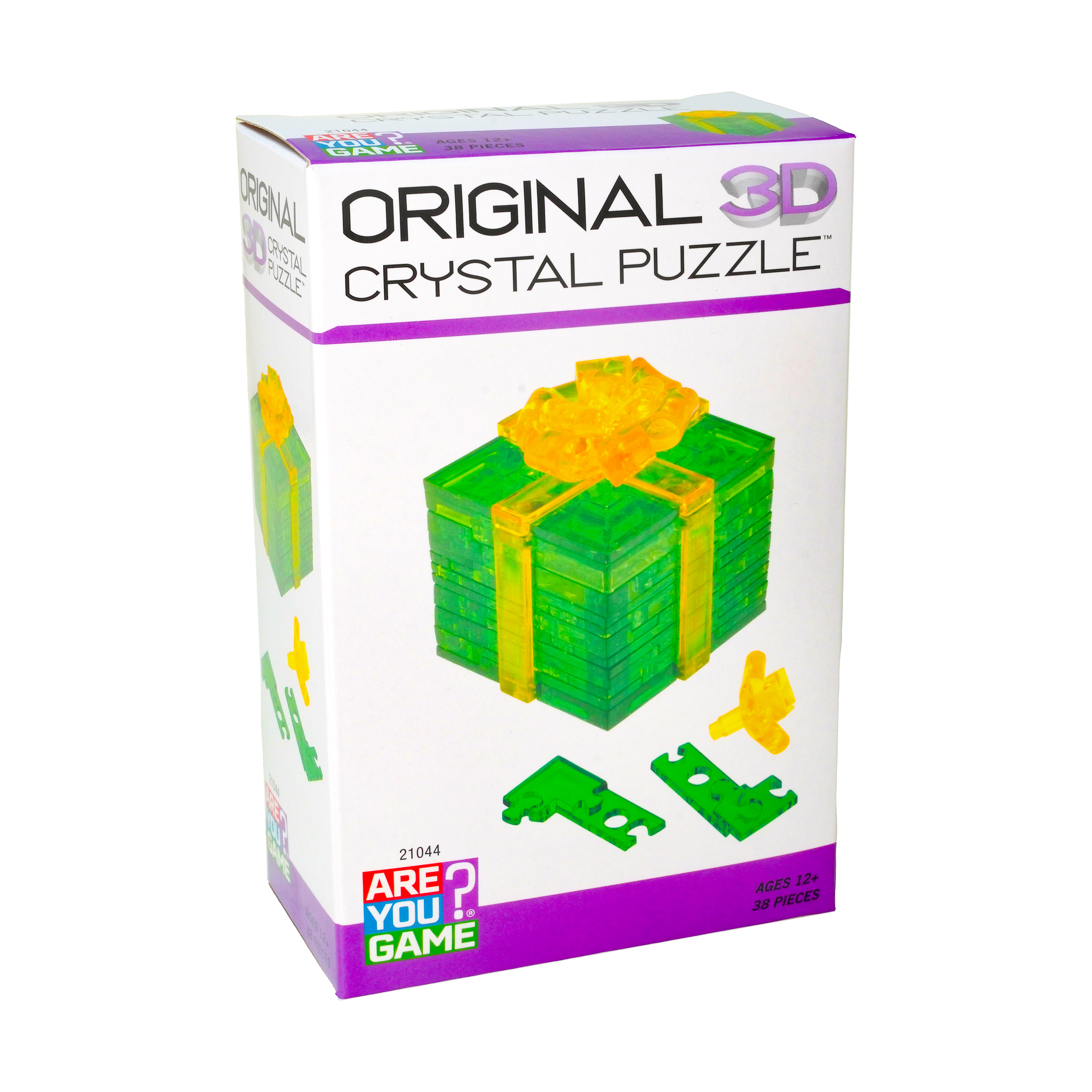 AreYouGame.com 3D Crystal Puzzle - Gift Box (Green with Yellow Ribbon): 38 Pcs
