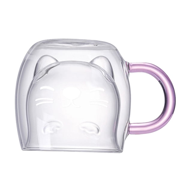 Vaso de vidrio antiescaldamiento, soplado a mano, resistente al calor, con forma de oreja de gato. Linea blanca
