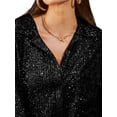thumbnail image 4 of Gvmfive Womens Shiny Sequins Long Sleeve Tops Glitter V Neck Button Up Blouse Shirt, 4 of 4