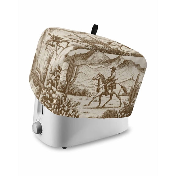 Beige Western Farmhouse Toaster Cover 4 Slice, Large Kitchen Appliance Covers, Vintage Cowboys Cactus Toaster Oven Cover with Loop, Bread Machine Cover Polyester Dust Cover Protection