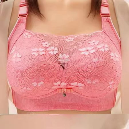 Wireless Bras for Women  Middle Aged And Elderly Bras Without Steel Rings Large Size Underwear Front Button Style Bra Comfortable Bra(Hot Pink 36)