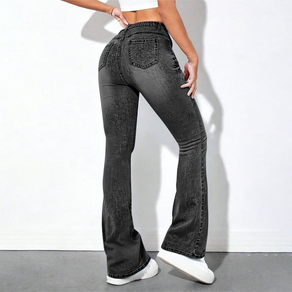 Nmnitkp Women's Flared Jeans High Waisted Straight Leg Stretchy Jeans Trendy Loose Elastic Wide Leg Zimbaplatinum Denim Pants with Pockets
