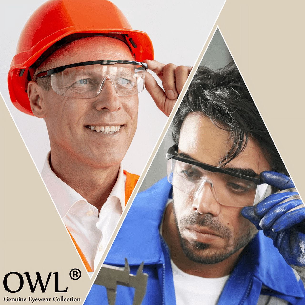 OWL Eye Protection Safety Glasses for Men- Clear Wraparound Lens No-Slip, Adjustable, Lab Goggles - Smoke