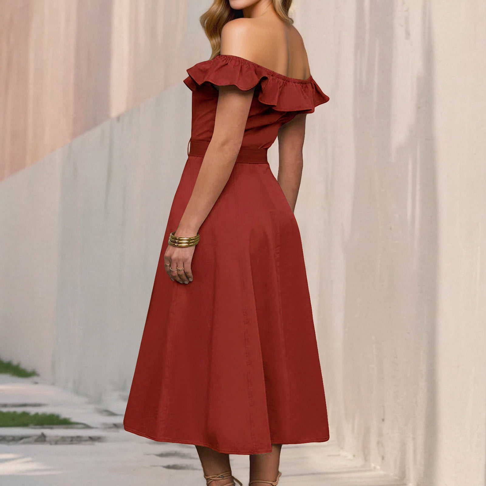 Long Sleeve Dress Red Midi Dress Boohoo Elegant Red Chiffon V-neck Slit  Simple A-line