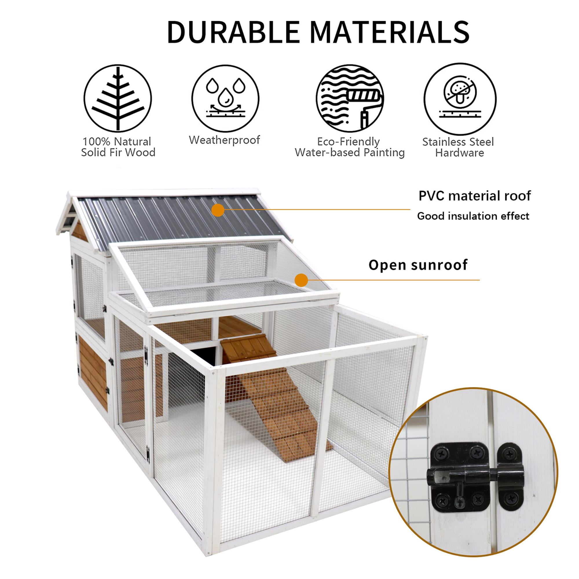Pefilos 77" Outdoor Large Chicken Coop with Waterproof PVC Board, Wood Hen House Duck Coop with Nest Box, Rabbit Hutch for Indoor, Bird Cage, Brown Pefilos 77" Outdoor Large Chicken Coop with Waterproof PVC Board, Wood Hen House Duck Coop with Nest Box, Rabbit Hutch for Indoor, Bird Cage, Brown
