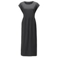 thumbnail image 2 of Vestido informal de lino sin mangas para mujer con bolsillos - Vestido midi de verano holgado con cuello redondo, 2 of 6