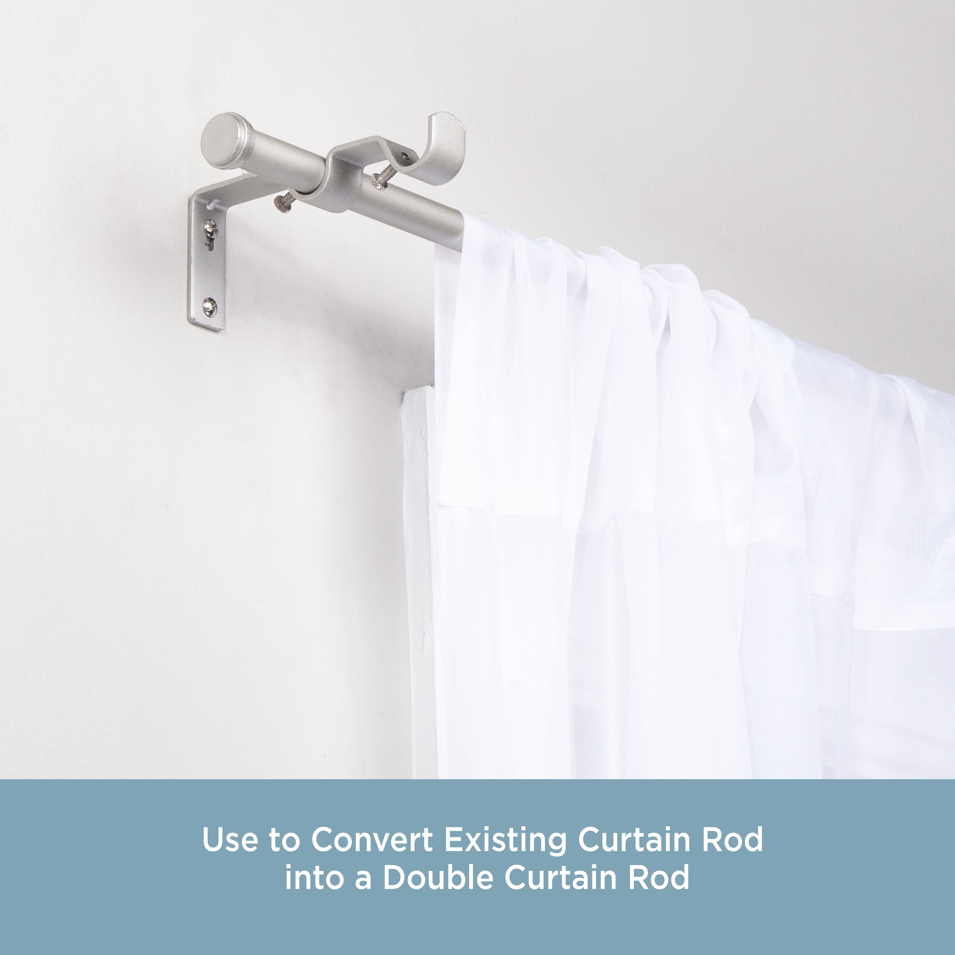 Kenney Steel Double Curtain Rod Conversion Kit, 42-120" Adjustable Length, 5/8" Dia., Brushed Nickel