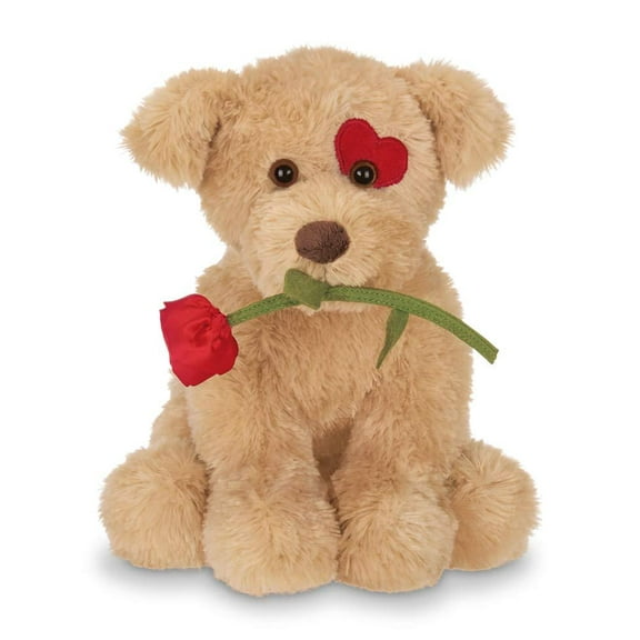 Bearington Conner Cuddlesmore Plush Stuffed Animal Puppy Dog with Rose, 11 inches