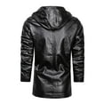 thumbnail image 4 of IROINNID Men's Long Sleeve Faux Leather Mid-Length Hoodie Jacket Solid Color Comfy Autumn And Winter Baseball Uniform Leather Jacket Leather Jacket, 4 of 7