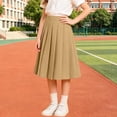 thumbnail image 2 of Rggeeun Toddler Girls Skirt Solid Color Pleated Ruffle Elastic High Waist Knee Length A Line for Summer Party Lovely Skirts,Brown,5-6 Years, 2 of 8