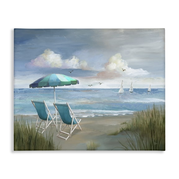 Stupell Industries Seagulls over Calm Beach Nautical & Beach Painting Wrapped Canvas Art Print Wall Art, 20 x 16