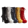 thumbnail image 6 of Womens Platform Stiletto Mid Calf Combat Boots Winter Fall Leather Buckles Lace up Gothic Tacticle Short Booties, 6 of 6