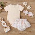 thumbnail image 4 of Toddler Girl Outfit Polyester Soild Ribbed Shorts Sleeves Romper Shorts Hairband Set Clothes Girls Beige 6 Months-12 Months, 4 of 7