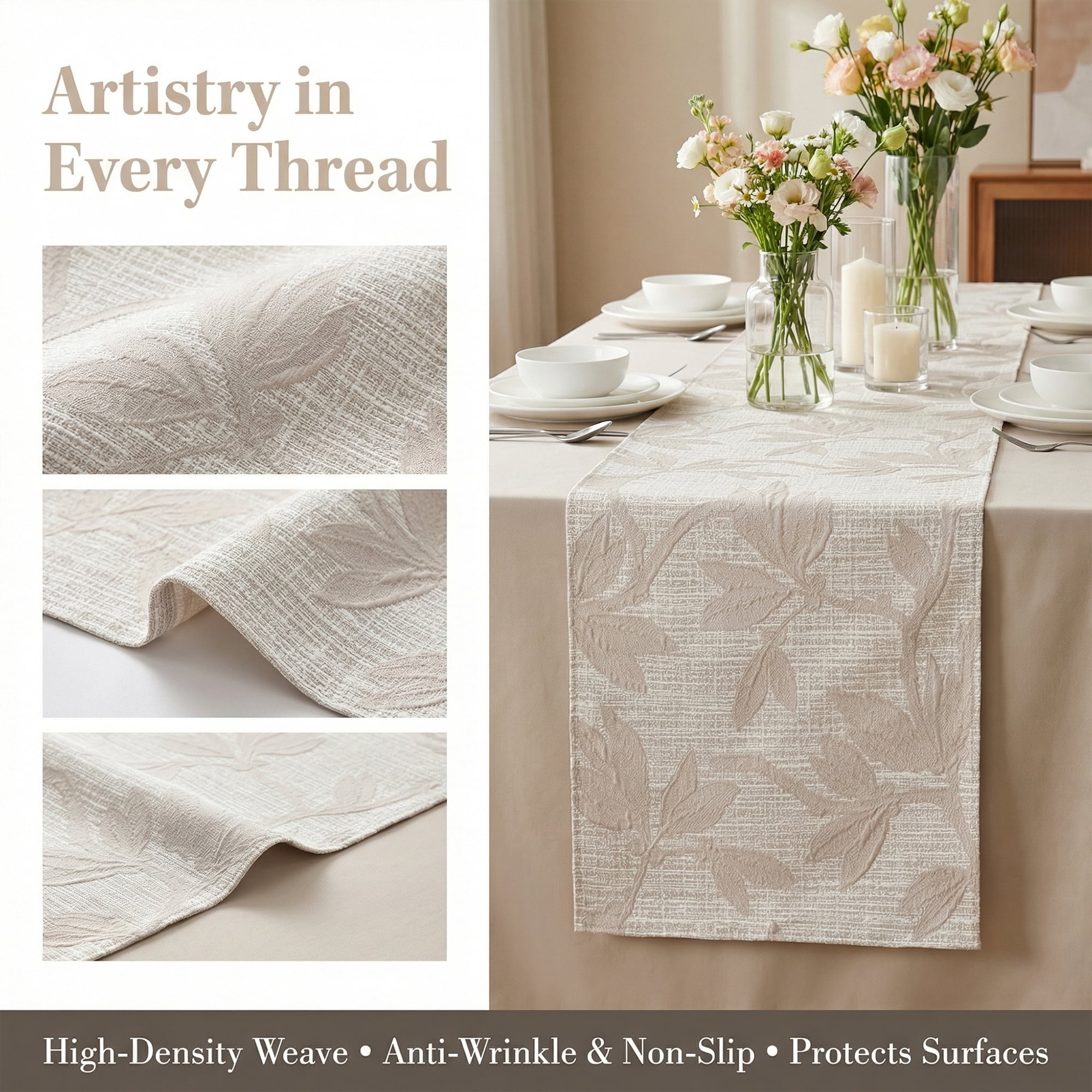 Unique Bargains Long Floral Polyester Table Runner for Kitchen Decor Gray 13.8"x106.3"