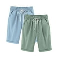 thumbnail image 2 of 2 Pack Girls Casual Bermuda Shorts Kids Knee Length High Waisted Summer Shorts Comfy Drawstring Short Pants with Pockets, 2 of 4