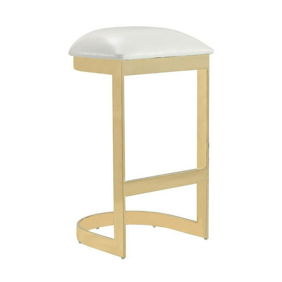 Manhattan Comfort Aura 28.54" Faux Leather Barstool in White/Polished Brass