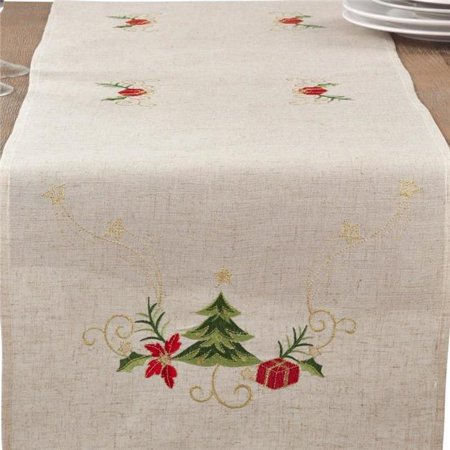 

16 x 120 in. Embroidered Christmas Tree Design Linen Blend Oblong Table Runner