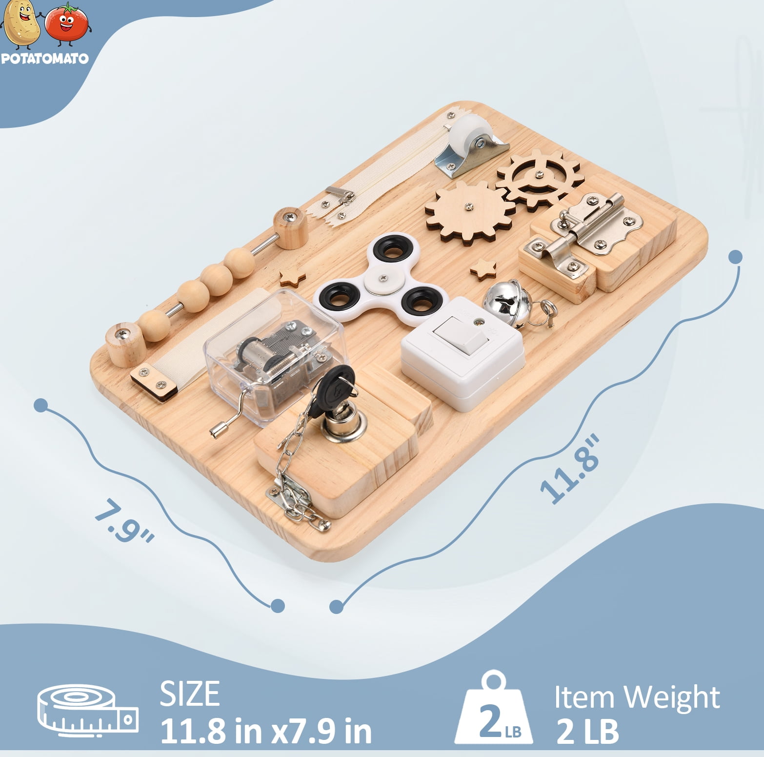 Montessori Wooden Busy Board for Toddlers – Sensory Activity Board Toys for Kids – Fine Motor Skills Educational Fidget Toy – Travel Toy for Baby Boys & Girls – Birthday Gift for Autism & ADHD