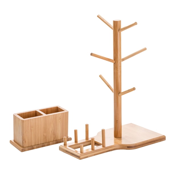 Juego de portavasos de café, soporte de bambú para tazas y cucharas, organizador de tazas para cafetería en casa.