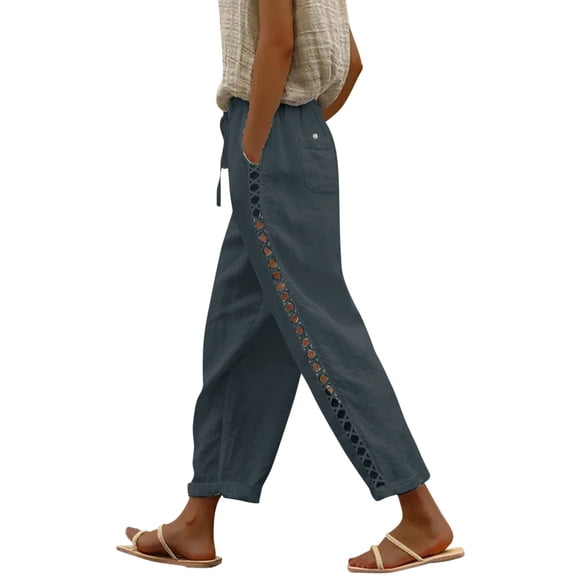 Summer Pants for Women Casual High Waist Pants Pockets Wide Leg Cropped Pants Womens Pants Casual & Wide Leg