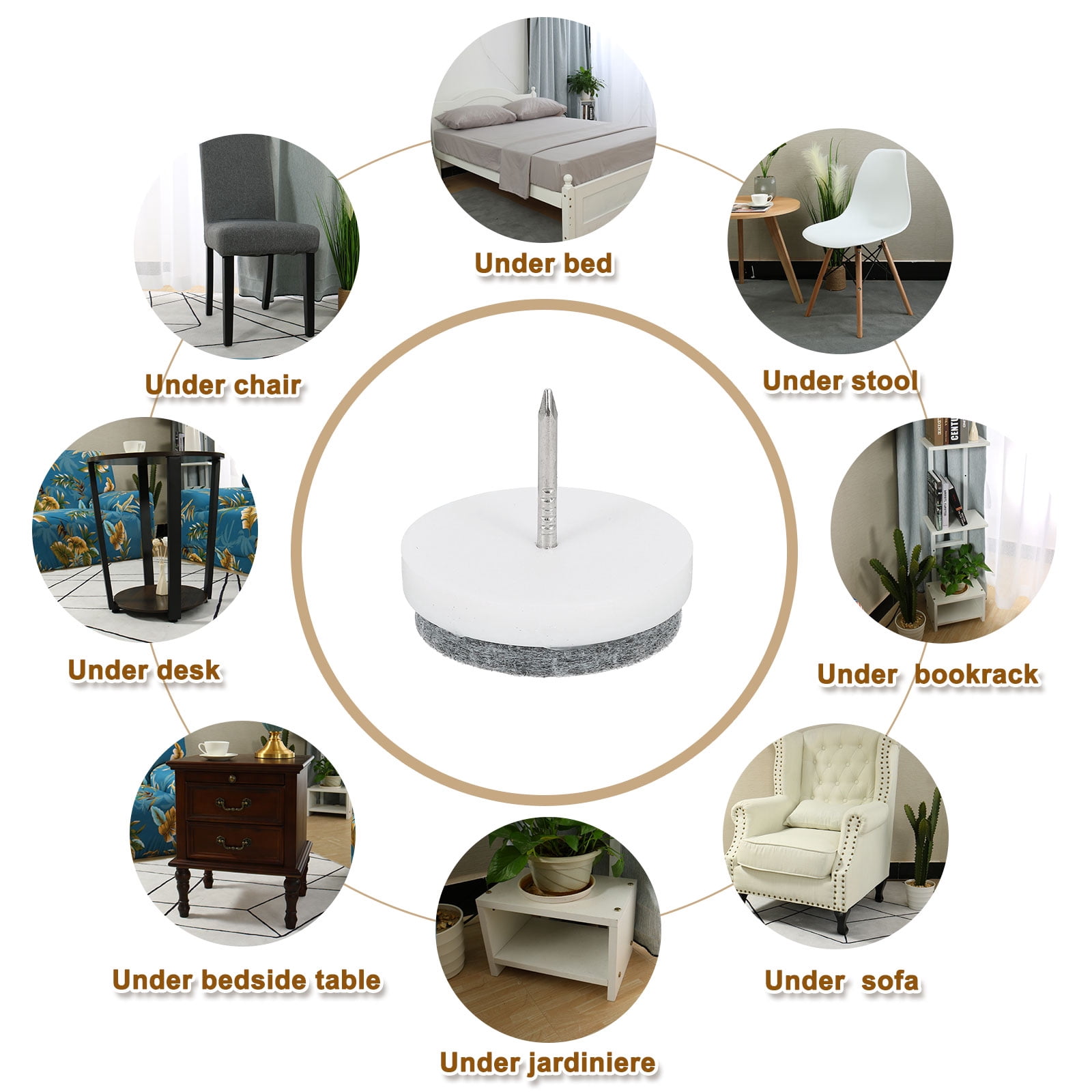 Nail-on Furniture Sliders, 50Pack Nail-on Felt Pads Round Chair Table Feet Pads Chair Leg Floor Protectors for Hardwood Floors (White, 30mm/1.18")
