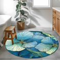 thumbnail image 3 of Teal Blue Leaves Round Area Rug 4Ft Washable Circle Rugs for Bedroom Dining Room, Modern Abstract Art Botanical Non-Slip Carpet Floor Mats Indoor Outdoor Carpet Runner Aesthetic Home Decor, 3 of 8