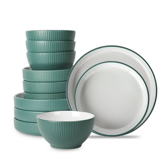 Christian Siriano Larosso 12-Piece Dinnerware Set Stoneware, Green