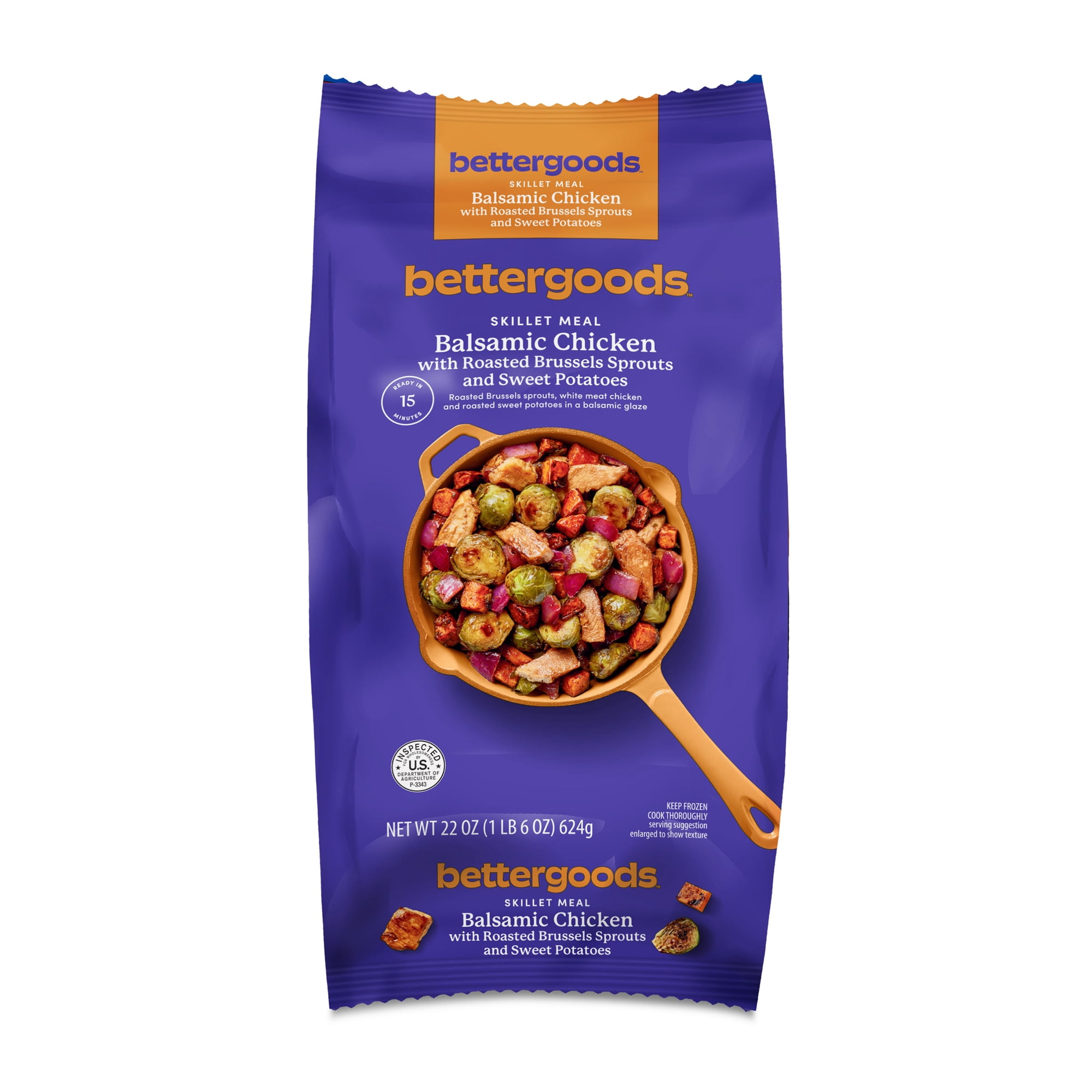 bettergoods Balsamic Chicken with Roasted Brussel Sprouts and Sweet Potatoes Skillet Meal, 22 oz (Frozen)
