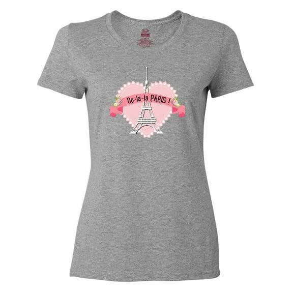 Inktastic Paris Oo-la-la with Eiffel Tower and Flowers in Pink Heart Women's T-Shirt