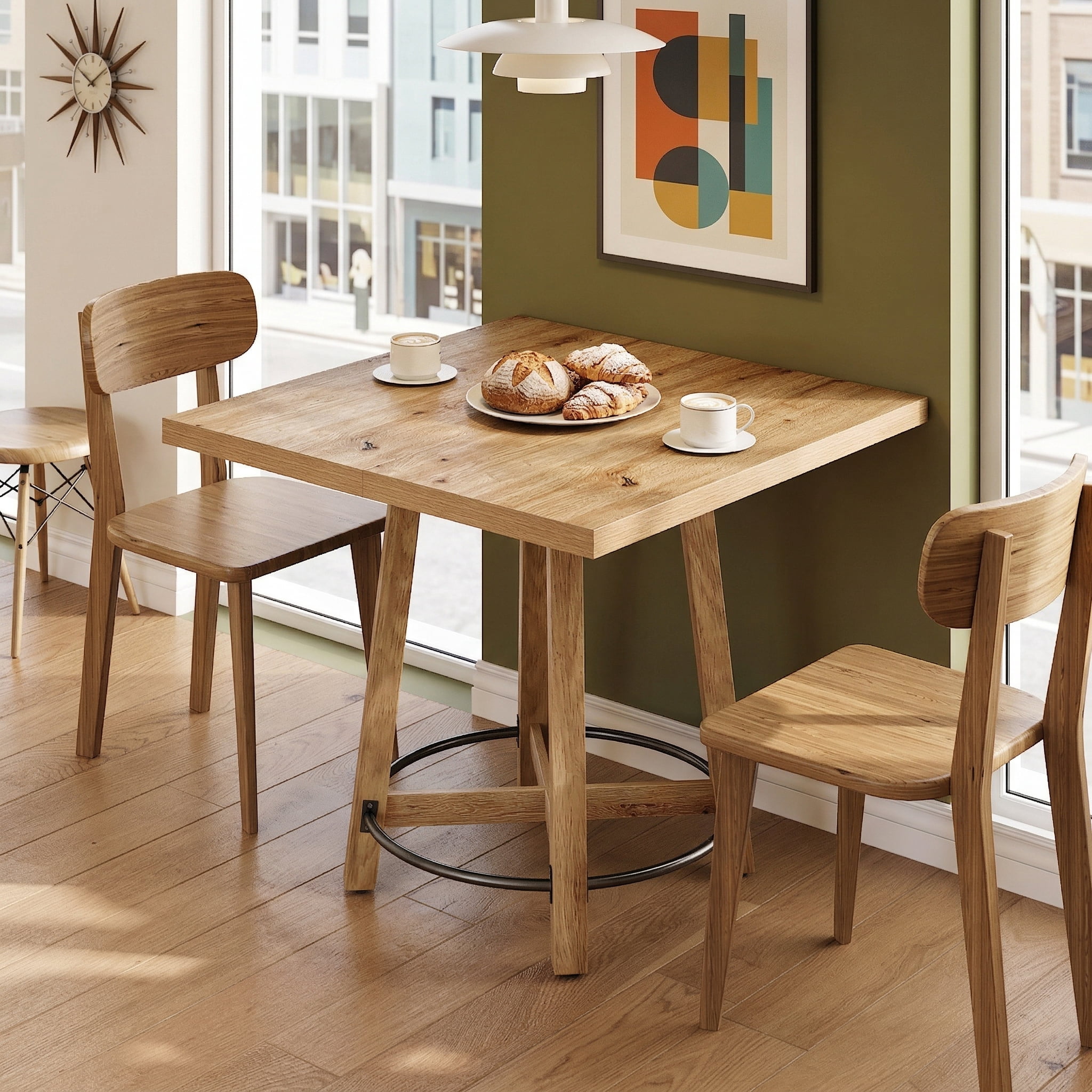 Fnova 31.5" Modern Dining Table for 2-4 People, Square Kitchen Table for Small Space, Kitchen, Dining Room, Brown