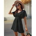 thumbnail image 5 of Womens Summer Solid Casual V-Neck Beach Dress Ruffle Short Sleeve Loose Dress Black L, 5 of 8