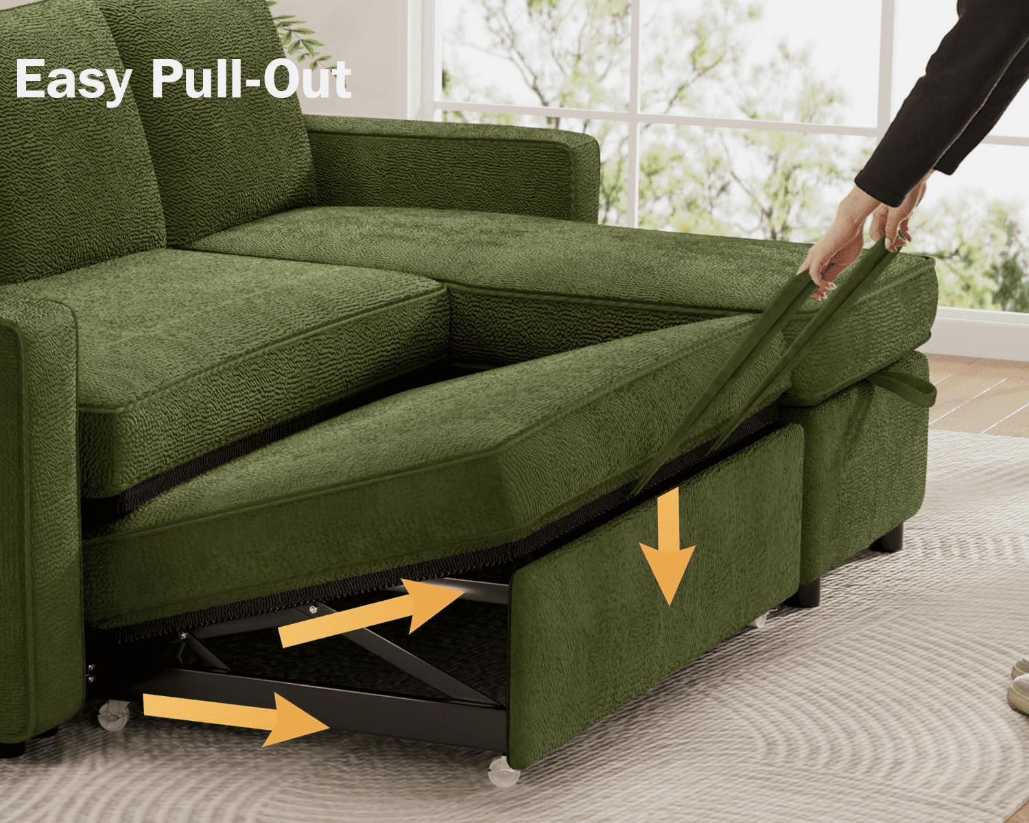Vipbear 81" Sleeper Sofa Bed with Pull Out Bed, L Shaped Couch Sectional Sleeper Sofa, Pull Out Couch with Reversible Storage Chaise, Side Pockets, Chenille Green